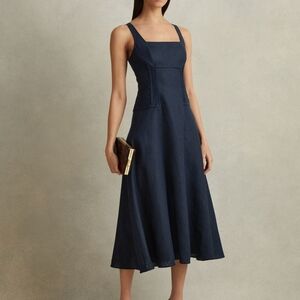 Reiss Etta Linen Corset Midi Dress